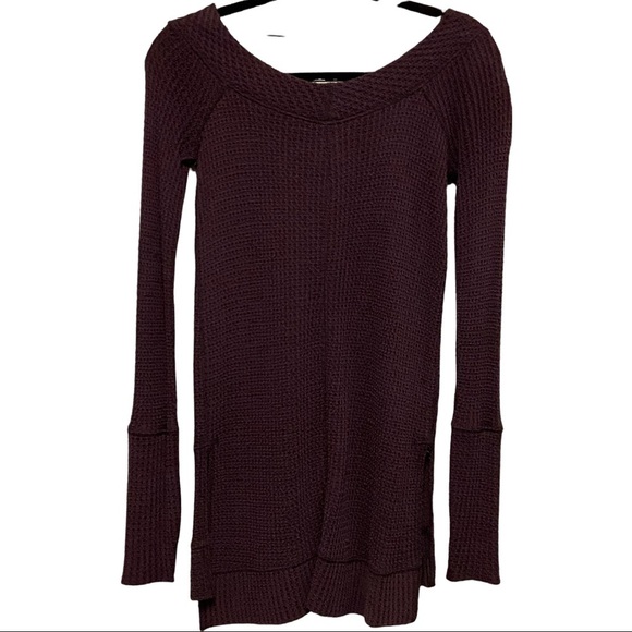 Free People Size Extra Small Purple Waffle Long Sleeve Long Cuff Tunic Top - Picture 1 of 8